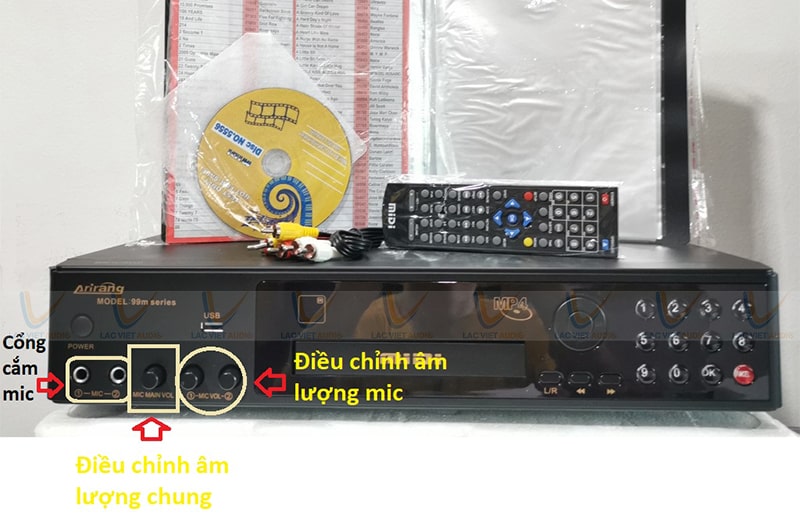 Cách chỉnh đầu karaoke Arirang để điều chỉnh âm lượng của đầu vào nhạc