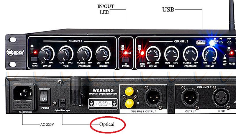 Ghép cổng optical của nâng tiếng với cổng optical trên nhưng thiết bị nguồn khác để kết nối nhạc vào