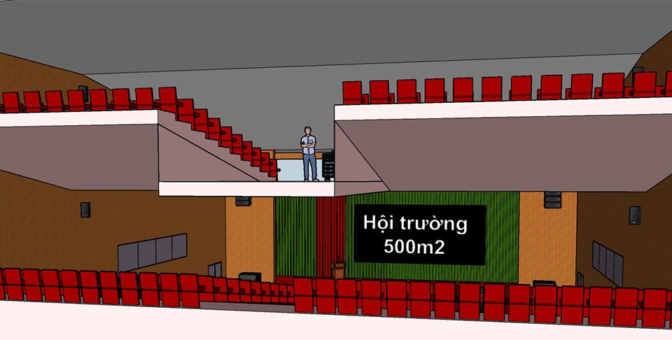 Hình ảnh mô phỏng 3D cấu hình âm thanh hội trường diện tích trên 500m2 cao cấp sau khi lắp đặt