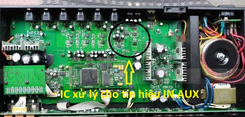 Vị trí nhận nguồn âm đầu vào của các dòng vang x5, x6 cũng có thể bị hư IC dẫn đến mất tiếng